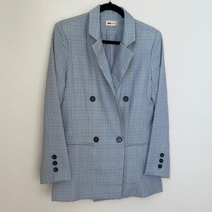 Fashion Nova Blue Checkered Double-Breasted Blazer
